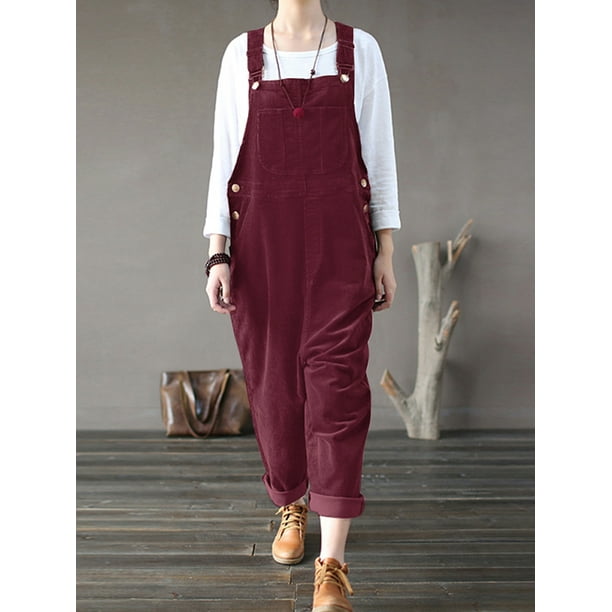 NEW Women Fashion Vintage Corduroy Dungaree Ladies Romper Overalls Jumpsuit Plus
